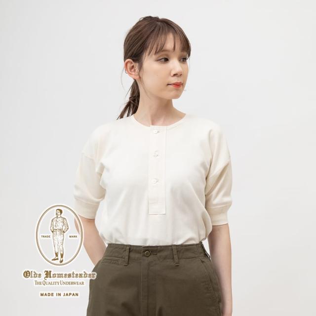 オールドホームステッダー Olde steader ヘンリーネック ショートスリーブ 半袖 Tシャツ メンズ レディース 無地 S/S HENLEY NECK SHORT SLEEVE US002 インターロック フライス インナー カットソー ニット ギフト プレゼント 日本製