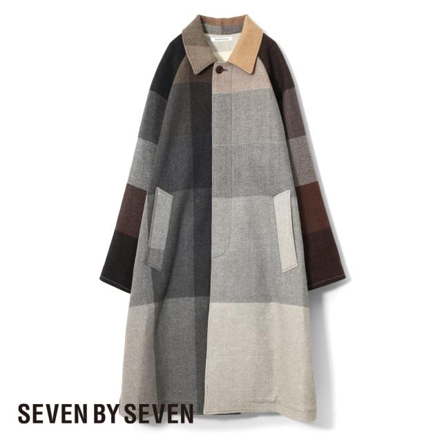 SEVEN BY SEVEN（セブンバイセブン）REWORK BAL COLLAR COAT（リワークバルカラーコート）‐Strike off fabrics‐ ステンカラーコート デッドストック ウール アソート 解体 再構築