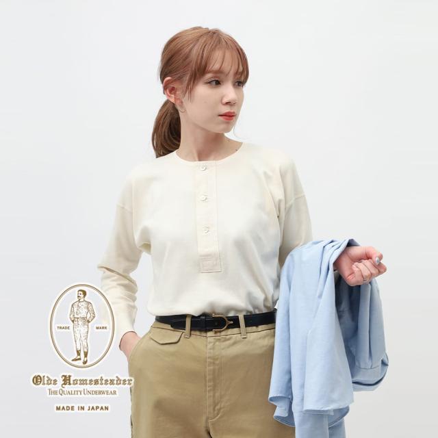 Olde steader（オールドホームステッダー） HENLEY NECK LONG SLEEVE（ヘンリーネック ロングスリーブ）インターロック フライス インナー カットソー ニット US001 ギフト プレゼント MADE IN JAPAN 日本製