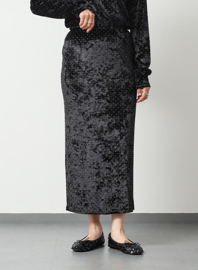 SIMONE WILD(シモーネワイルド)/Low waist Skirt Stud Velvet(ローウエスト スカート スタッズ ベルベット)/レディース ベルベットスカート スタッズスカート ロングスカート モード SIMONE WILD(シモーネワイルド)/Low waist Skirt Stud Velvet(ロー