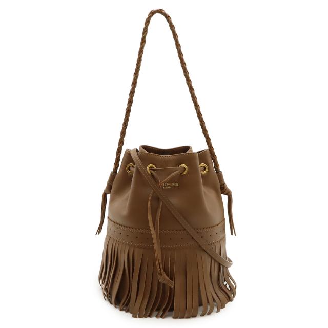 J&M DAVIDSON ジェイ&エム デヴィットソン フリンジカーニバル M ショルダーバッグ 巾着型 トートバッグ 肩掛け レザーブラウン 茶 ゴールド金具