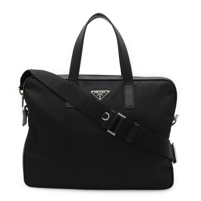 PRADA プラダ トライアングルロゴ ビジネスバッグ ブリーフケース 書類カバン 2WAY ショルダーバッグ ナイロン NERO ブラック シルバー金具 2VE368
