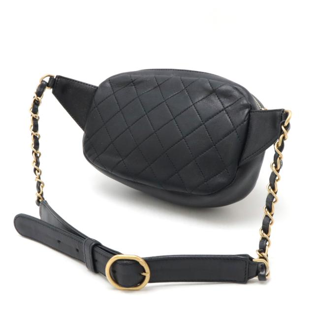 CHANEL キルティング ブラックレザー ウエストポーチボディバッグ