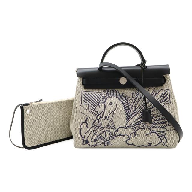 HERMES エルメス エールバッグ ジップPM ペガサスポップ ハンドバッグ 2WAY ショルダーバッグ トワルオフィシエ ブラック 黒 ポーチ付き Y刻印