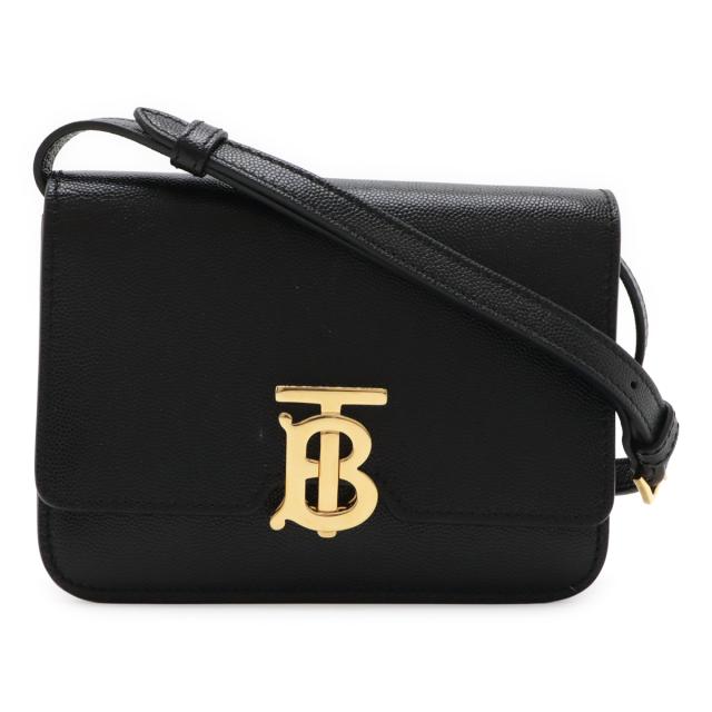 BURBERRY バーバリー TBロゴ ショルダーバッグ ポシェット ミニバッグ 斜め掛け 2WAY クラッチバッグ レザー ブラック 黒 ゴールド金具