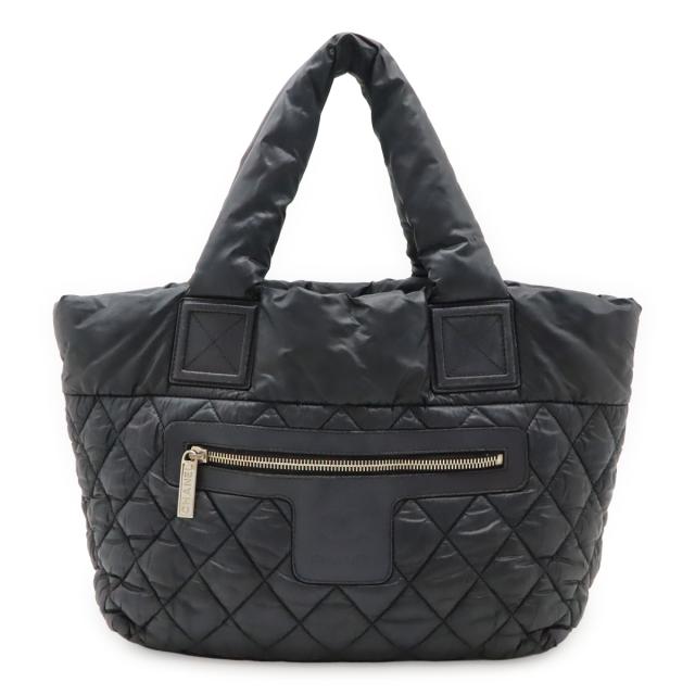 CHANEL シャネル コココクーン スモールトート トートバッグ ハンドバッグ キルティング ナイロン レザー ブラック 黒 シルバー金具 A48610
