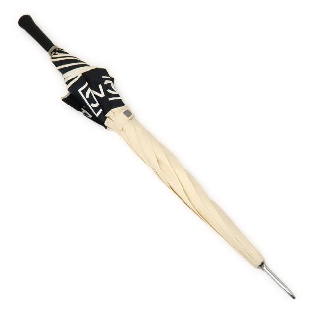 CHANEL シャネル ココマーク ロゴ 傘 長傘 アンブレラ 手開き式 レザー ナイロンキャンバス アイボリー ブラック