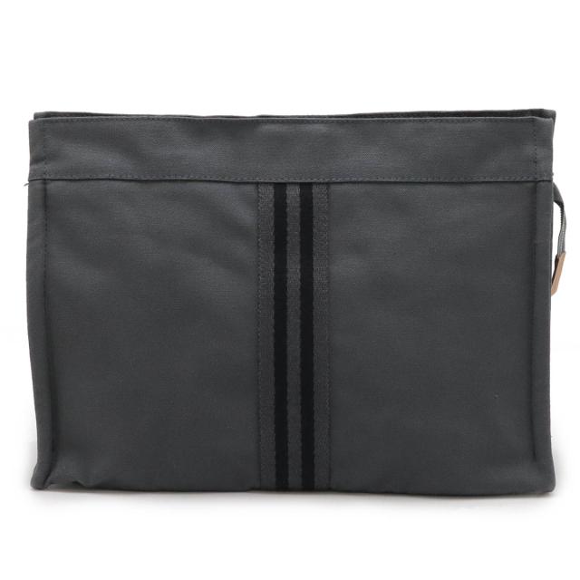 HERMES エルメス フールトゥ クラッチバッグ セカンドバッグ ポーチ キャンバス レザー グレー ブラック 黒