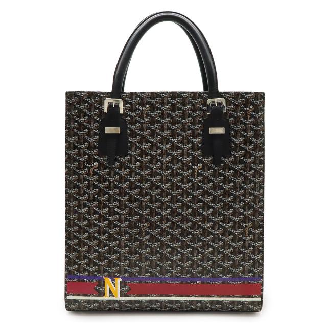 GOYARD ゴヤール コモールGM ペイント ハンドバッグ トートバッグ ヘリンボーン柄 PVC レザー ブラック ブラウン ホワイト イニシャルプリント入り