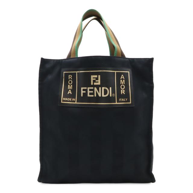 FENDI フェンディ ロゴ ペカン トートバッグ ハンドバッグ ショルダーバッグ セミショルダー ナイロン ブラック 黒 ゴールド トリコロール 7VA426