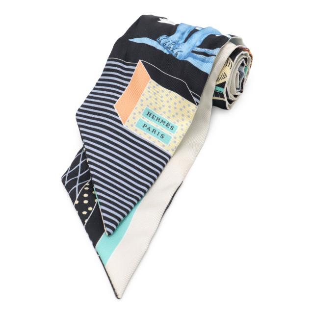 HERMES エルメス TWELL ツイリー ツイル トゥイリー スカーフ バッグアクセサリー GRAND THEATRE NOUVEAU シルク100% ブラック マルチカラー