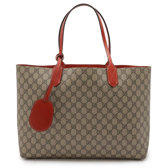 GUCCI グッチ GGスプリーム リバーシブル トートバッグ ショルダートート セミショルダー PVC レザー ベージュ レッド 赤 368568