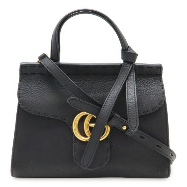 GUCCI グッチ GGマーモント スモール トップハンドルバッグ ハンドバッグ 2WAY ショルダーバッグ 斜め掛け レザー ブラック 黒 ゴールド金具 442622