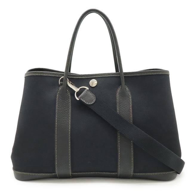 HERMES エルメス ガーデンパーティTPM トートバッグ ハンドバッグ 2WAY ショルダーバッグ トワルオフィシエ キャンバス レザー 黒 ブラック □I刻印