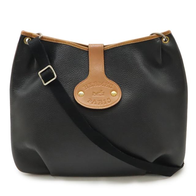 HERMES エルメス ロデオ ショルダーバッグ 斜め掛け レザー ブラック 黒 ブラウン 茶 ゴールド金具 ○N刻印
