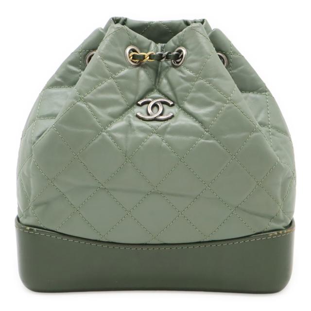 CHANEL シャネル ガブリエル ドゥ シャネル スモール バックパック リュック チェーンショルダー 巾着 カーフ カーキ ガンメタリック金具 A94485