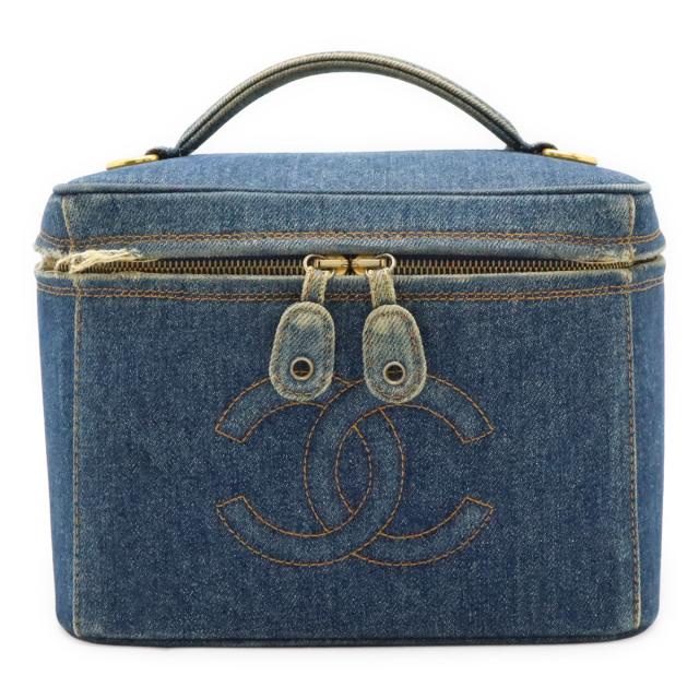 CHANEL シャネル ココマーク デニム バニティバッグ ハンドバッグ 化粧ポーチ メイクポーチ ブルー ゴールド金具 ショルダーストラップ欠品 A07058