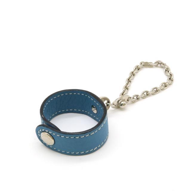 HERMES エルメス グローブホルダー レザー ブルージーン ライトブルー 水色 GP シルバー金具 □H刻印