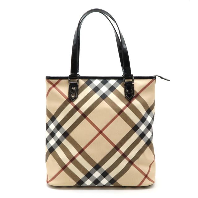 BURBERRY ノバチェック黒パテントレザートートバッグショルダー