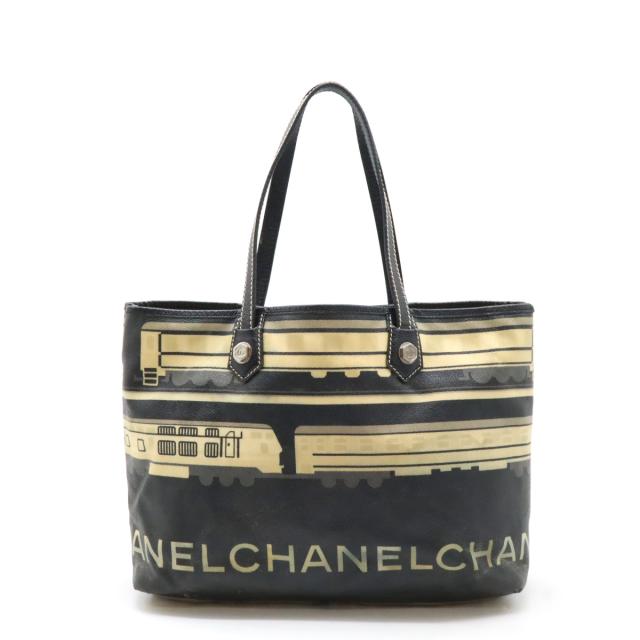 CHANEL シャネル セントラルステーション トートバッグ ショルダーバッグ セミショルダー 肩掛け PVC レザー ブラック 黒 ベージュ A34026