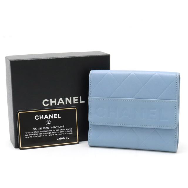 CHANEL シャネル マトラッセ 財布 Wホック財布 レザー ダスティブルー CHANEL シャネル マトラッセ 財布 Wホック財布 レザー ダスティ