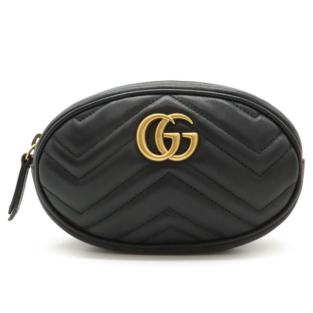 GUCCI グッチ GGマーモント ベルトバッグ ボディバッグ ウエストバッグ ウエストポーチ キルティングレザー ブラック 黒 ゴールド金具 #85 476434