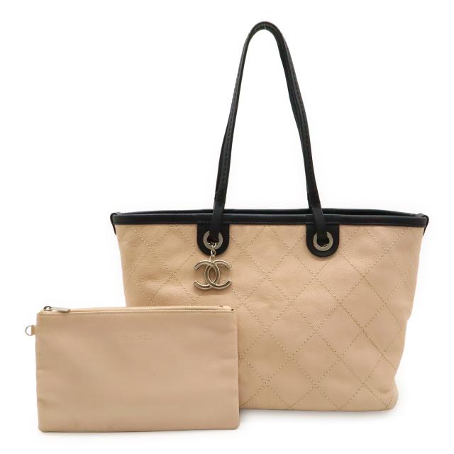 CHANEL シャネル オンザロード ワイルドステッチ ココマーク トートバッグ ショルダーバッグ キャビアスキン ピンクベージュ ポーチ付き A92211