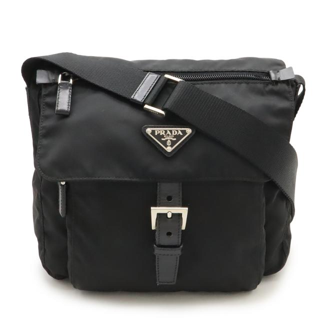 PRADA プラダ トライアングルロゴ ショルダーバッグ 斜め掛け ナイロン レザー NERO 黒 ブラック シルバー金具 海外免税店購入品 BT8994