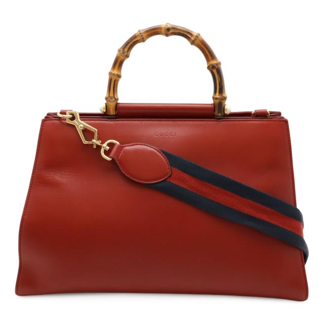 GUCCI グッチ ニムフェア バンブー ハンドバッグ 2WAY ショルダーバッグ セミショルダー 肩掛け レザー フェイクパール レッド 赤 453764