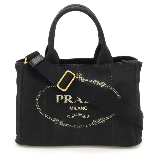 PRADA プラダ CANAPA カナパ トートバッグ 2WAY ショルダーバッグ 斜め掛け キャンバス NERO 黒 ブラック ゴールド金具 1BG439