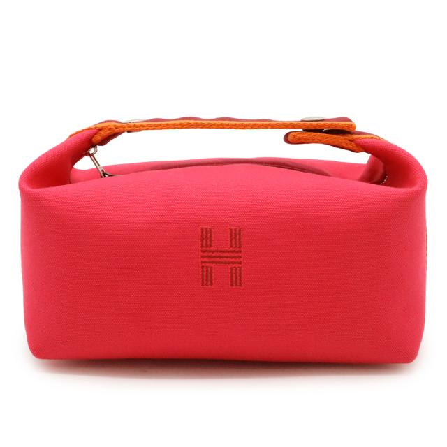 HERMES エルメス ブリッド ア ブラック PM バス用ポーチ 化粧ポーチ コスメポーチ ハンドバッグ キャンバス ハイビスカス ピンク シルバー金具