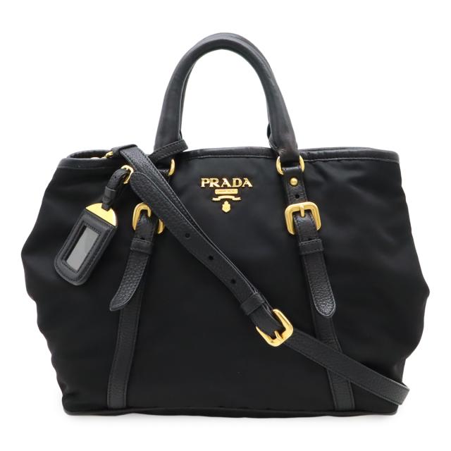 PRADA プラダ トートバッグ ハンドバッグ 2WAY ショルダーバッグ ナイロン レザー NERO 黒 ブラック ゴールド金具 BN1841