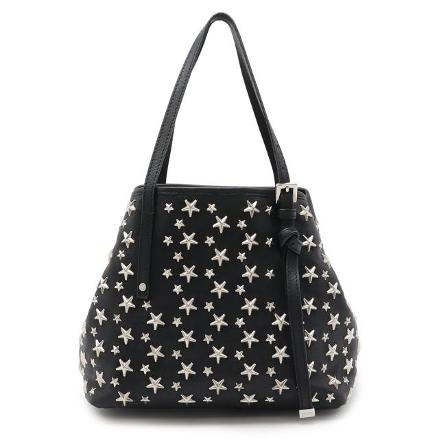 JIMMY CHOO サシャ 星 スタッズ 黒 レザー ミニトート ジミーチュウ サシャS ドット星スタッズ レザー黒 シルバー金具