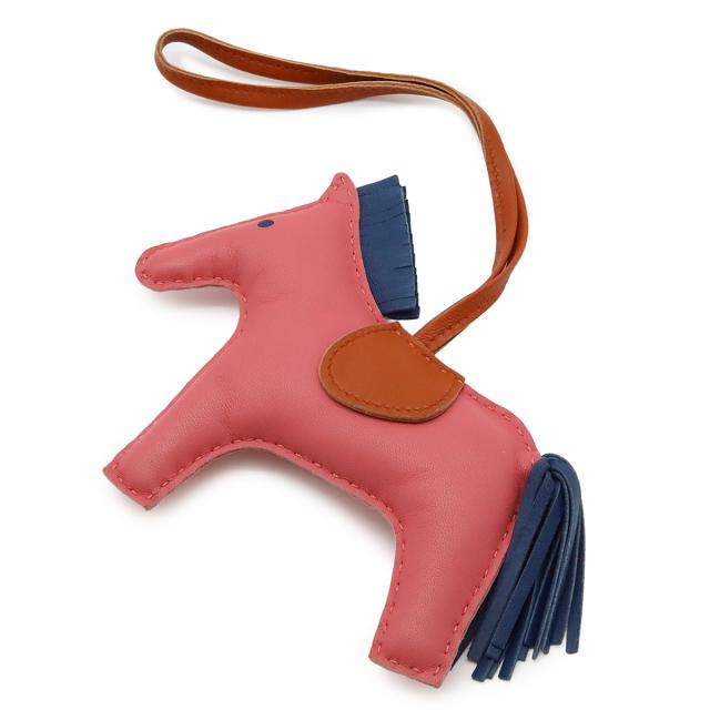 HERMES エルメス ロデオMM バッグチャーム アクセサリー 馬モチーフ レザー アニョーミロ レザー ローズアザレ ブルードマルト カーネリアン