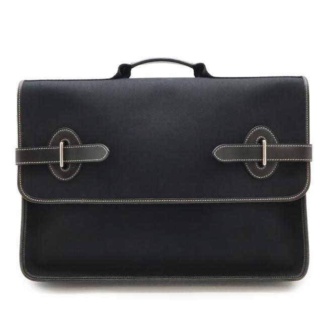 HERMES エルメス ブエナベンチュラMM ハンドバッグ トワルオフィシエ レザー ブラック 黒 ショルダー欠品 シルバー金具