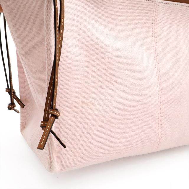 LOEWE ロエベ クッショントート スモール トートバッグ ショルダーバッグ キャンバス レザー ライトピンク ブラウン 330.02AA93