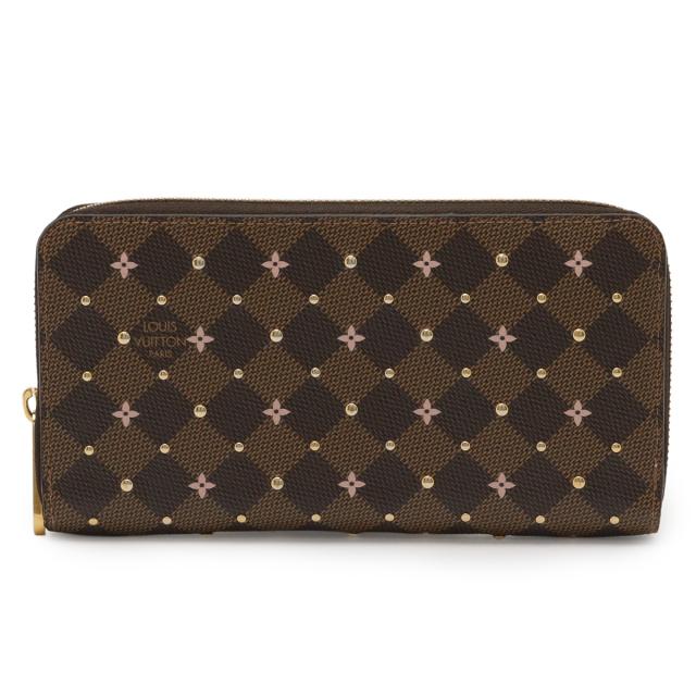 LOUIS VUITTON ルイ ヴィトン ダミエ ジッピーウォレット ラウンドファスナー 長財布 モノグラムフラワー スタッズ ローズバレリーヌ ピンク N60473