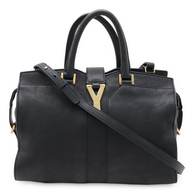 YVES SAINT LAURENT イヴ サン ローラン イブサンローラン Yライン カバス ハンドバッグ 2WAY ショルダーバッグ レザー ダークネイビー 400666