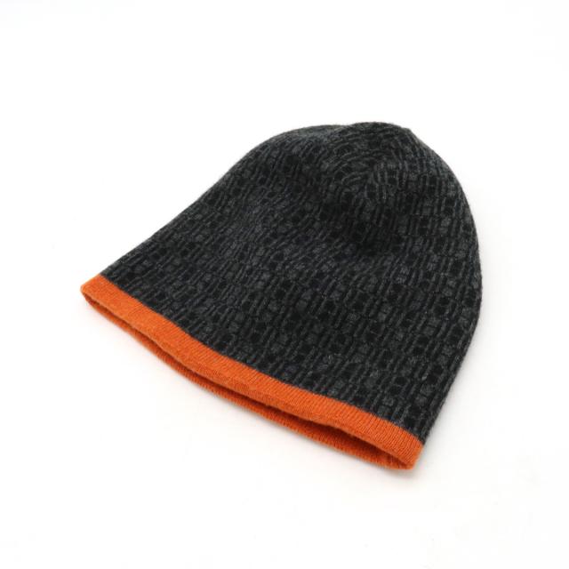 HERMES ニット帽 カシミヤ100% HERMES エルメス Hロゴ ニット 帽子