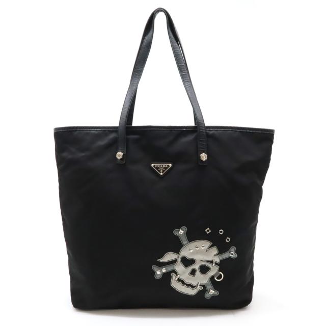 PRADA プラダ スカル トートバッグ ラージトート ショルダーバッグ ドクロモチーフ スタッズ ナイロン NERO 黒 ブラック VA832T