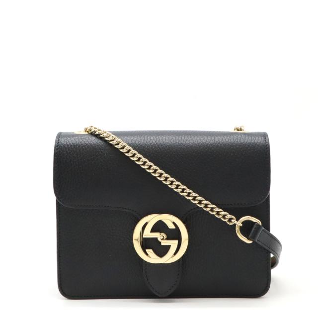 GUCCI 黒 レザー ショルダーバッグ インターロッキング 【公式通販】