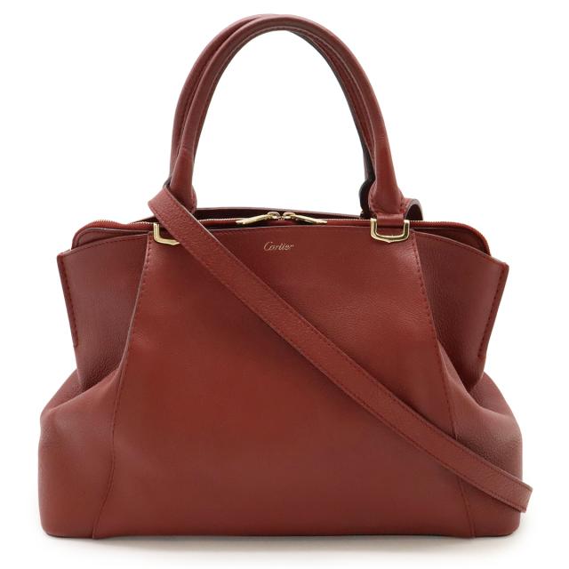 Cartier カルティエ C ドゥ カルティエ SM ハンドバッグ トートバッグ 2WAY ショルダーバッグ 斜め掛け レザー ボルドー ゴールド金具