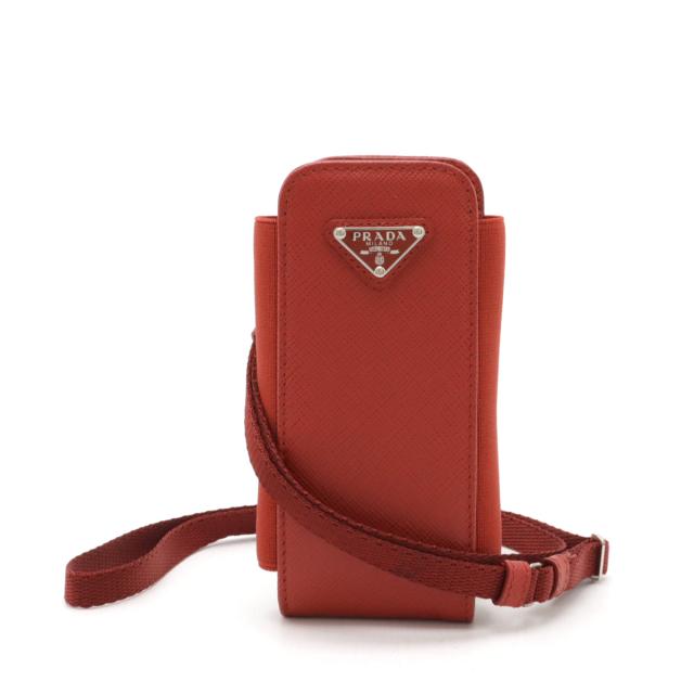 PRADA - PRADA プラダ スマートフォンケース スマホケース 携帯ケース アイコス ネックストラップ レザー レッド 赤 シルバー金具 1ZT019 PRADA - PRADA プラダ スマートフォンケース スマホケース 携帯