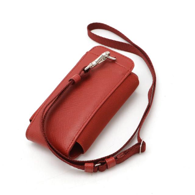 PRADA - PRADA プラダ スマートフォンケース スマホケース 携帯ケース アイコス ネックストラップ レザー レッド 赤 シルバー金具 1ZT019 PRADA - PRADA プラダ スマートフォンケース スマホケース 携帯