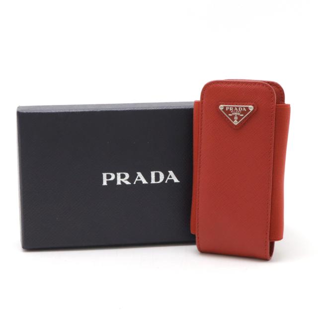 PRADA - PRADA プラダ スマートフォンケース スマホケース 携帯ケース アイコス ネックストラップ レザー レッド 赤 シルバー金具 1ZT019 PRADA プラダ スマートフォンケース スマホケース 携帯ケース