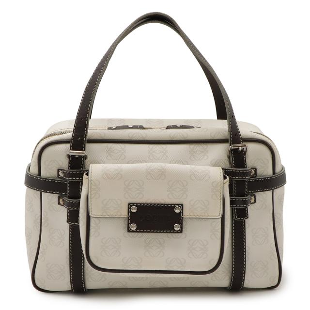 LOEWE ロエベ ロゴ アナグラム ハンドバッグ ポーチ付 PVC レザー ホワイト 白 ダークブラウン 茶 シルバー金具 290410