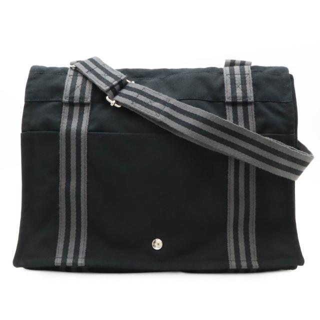 HERMES エルメス フールトゥ バサスMM ショルダーバッグ メッセンジャーバッグ 斜め掛け キャンバス ブラック 黒 グレー シルバー金具