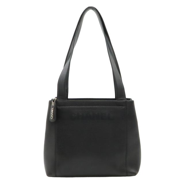 CHANEL シャネル ロゴ トートバッグ ショルダーバッグ セミショルダー 肩掛け キャビアスキン レザー ブラック 黒 シルバー金具