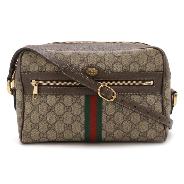 GUCCI グッチ オフィディア GGスプリーム スモール ショルダーバッグ 斜め掛け PVC レザー ベージュ モカブラウン 茶 ゴールド金具 517080