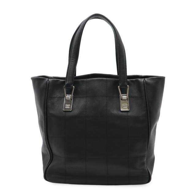 CHANEL シャネル チョコバー トートバッグ ショルダーバッグ ハンドバッグ ラムスキン レザー ブラック シルバー金具